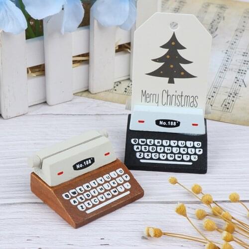 Vintage Wooden Typewriter Photo Card Desk Messege Memo Holder Stand Card Holder Black Coffee