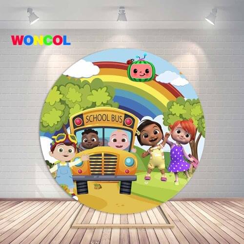 Woncol Cocomelon Round Photography Backdrop Kids Birthday Baby Shower Photo Background Cartoon Circle Vinyl Photo Booth Props