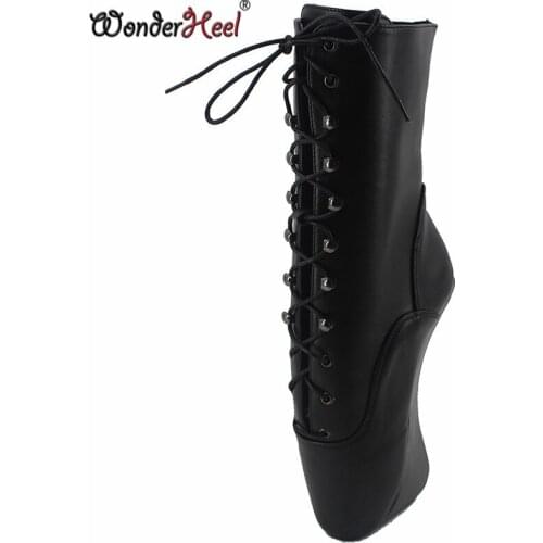 Wonderheel ankle boots ultra high heel 18cm wedge BALLET short Boots sexy fetish high heel matt pu ballet show lace up boots