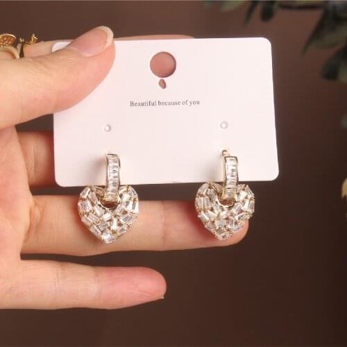 2020 Korean New Design Fashion Jewelry Exquisite Copper Inlay Zircon Heart-shaped Earrings Elegant Female Prom Earrings