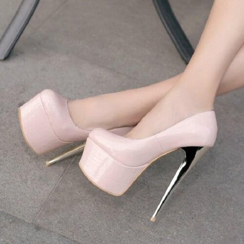 Patent PU leather round toe platform super thin high heels womens shoes party wedding woman stilettos slip-on pumps big size 48