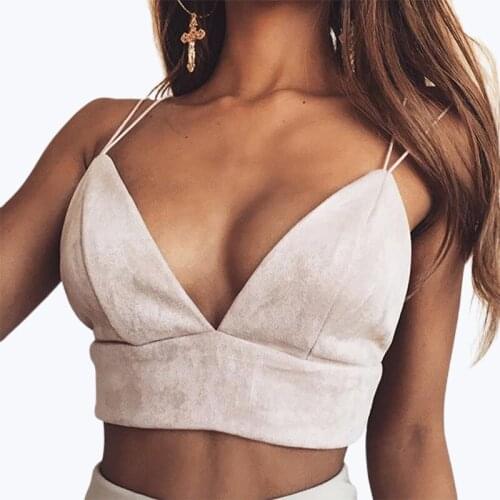 Hirigin Fashion Womens V-neck Solid Color All-match Sling Vest Sexy Nightclub Party Spaghetti Straps Halter Cami Crop Top