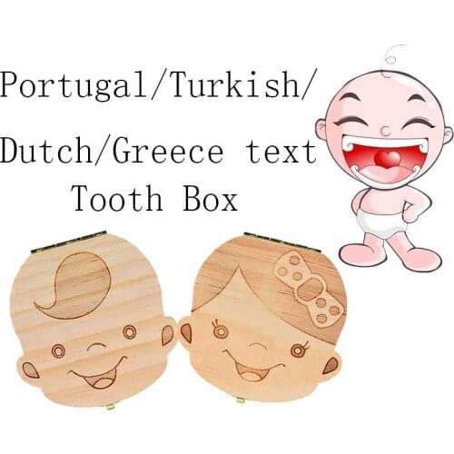 Tooth Box Dutch /Portugue / Spanish/English/French/Russian/ Italian Wood Tooth Box Organizer Save Milk Teeth Wood Storage Teeth