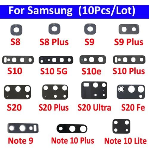 10PCS/Lot, Camera Glass Lens With Glue For Samsung S8 S9 S10 S10e 5G S20 Plus / S20 Fe / S20 Ultra / Note 9 10 Lite Plus