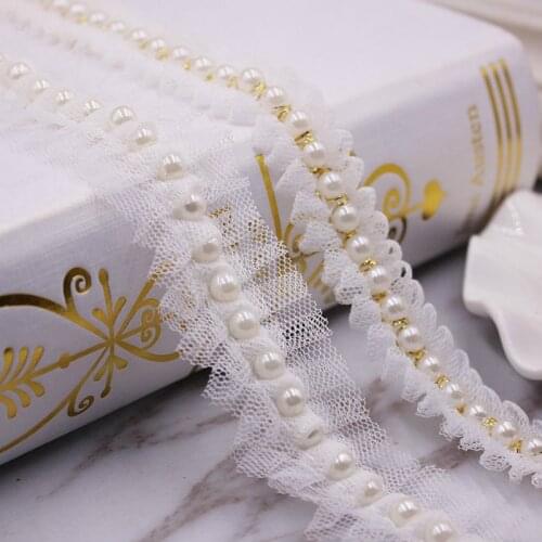 10 yards White Pearl lace mesh wrinkle lace trim tape DIY clothing accessories bar code bow headdress accessories ribbon