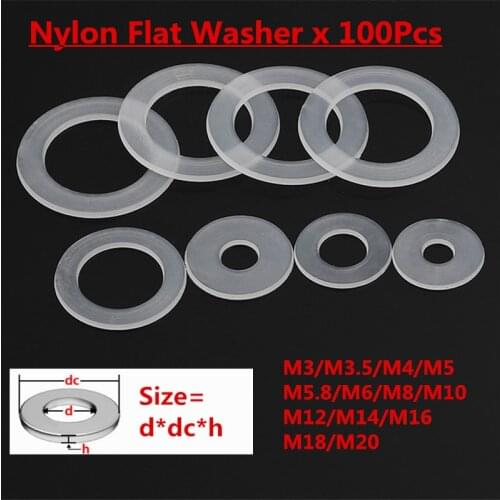 100pcs M3 M4 M5 M6 M8 M10 M12 M14 M16 M18 M20 Black Plastic Nylon Flat Washer Plane Spacer Insulation Gasket Ring For Screw