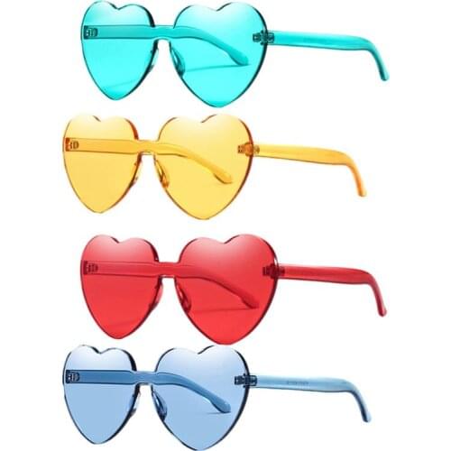 12 pcs Love Sunglass Transparent Colored Heart Shape Rimless Plastic Glasses Party Eyewear Cosplay Props