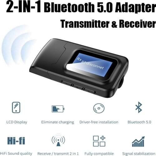2 in 1 USB Dongle Bluetooth 5.0 Audio Receiver Transmitter with LCD Display 3.5mm Jack AUX USB Wireless Adapter for TV Car PC