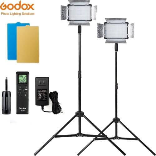 2X Godox LED500LRW LED 500 5600K Video Light With Reflector & Remote + 200cm 1/4" Screw Light Stand for Photography