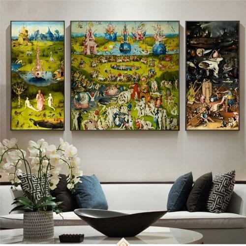 3Pcs The Garden of Earthly Delights Canvas Art Painting Wall Picture Poster By Hieronymus Bosch Prints Living Room Home Decor