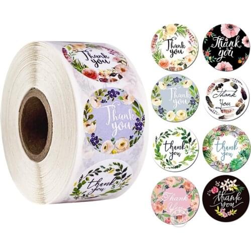 500/roll Round Merry Christmas thank you flowers Stickers2.5cm diy Sealing Envelope Card Gift Box Labels decoratie packaging bag