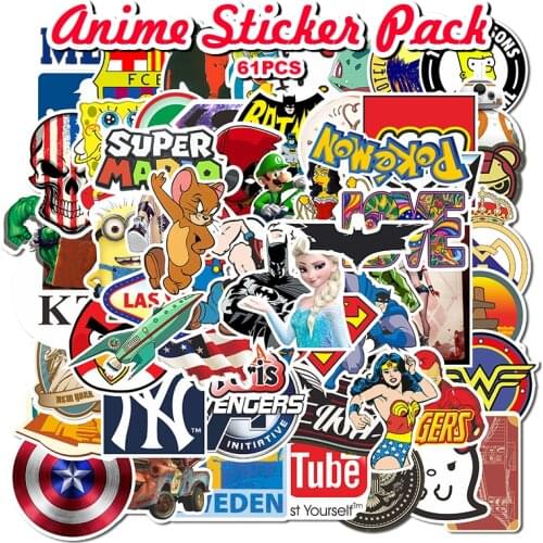 61Pcs Ainme Cartoon Sticker Waterproof Suitcase Bike Motorcycle Helmet Car Styling Accessories Stickers