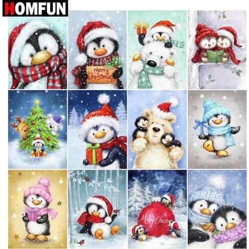 HOMFUN Full Square/Round Drill 5D DIY Diamond Painting "Christmas Penguin Winter" 3D Embroidery Cross Stitch Home Decor Gift