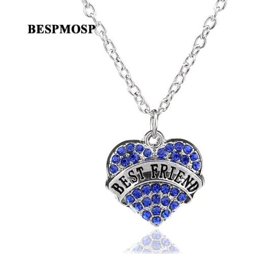 Bespmosp 24PCS/Lot Wholesale Fashion Blue Crystal Heart Pendant Necklace Best Friend Party Jewelry Charms Gifts Family BFF New