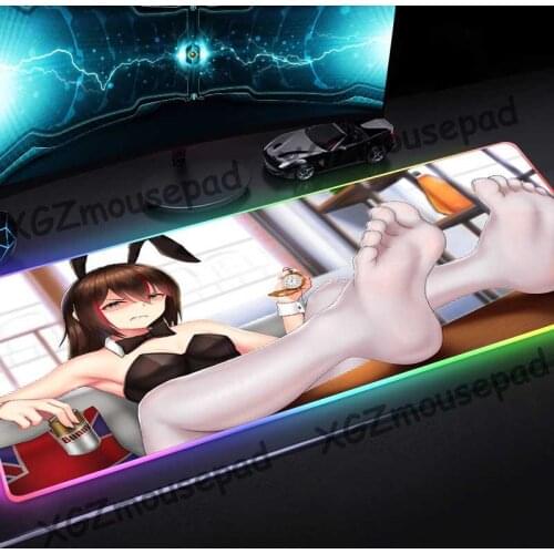 XGZ Anime Angry Bunny Girl Large RGB Mouse Pad Lock Edge Beer Pocket Watch Pattern Custom Computer Desk Mat Rubber Non-slip Xxl