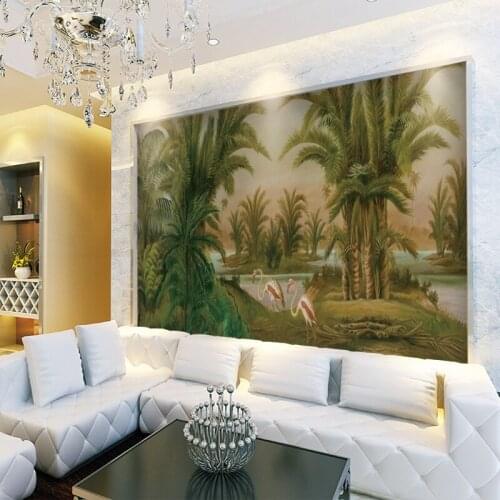 Custom Mural Wallpaper Retro Hand Drawn Style Tropical Plant Nostalgia Background Wall Painting