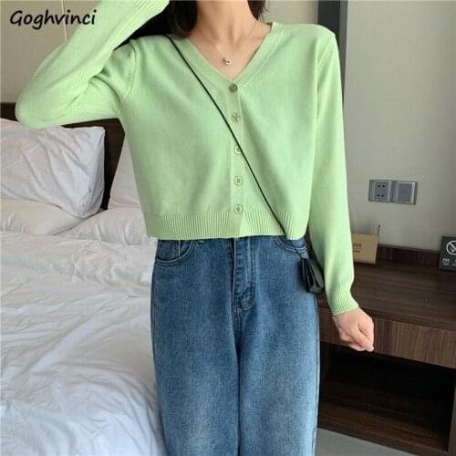 Cardigan Women Knitted Loose Solid Simple Single Breasted Short Knitwear Casual Korean All-match Office Lady Candy Color Spring