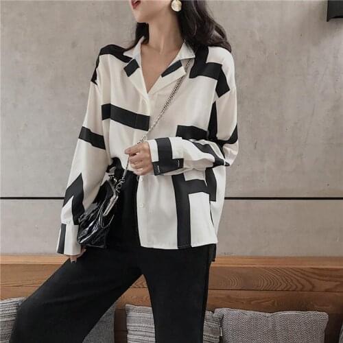 Korean Vintage Womens Clothing Blouses V-neck Oversize Shirts Patchwork Spring Autumn Woman Tops Blusas Mujer De Moda New