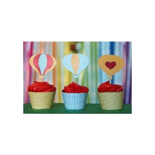 Colorful Glitter Hot Air Balloon Cupcake Toppers Wedding Baby Shower Birthday Party treat food picks decorations