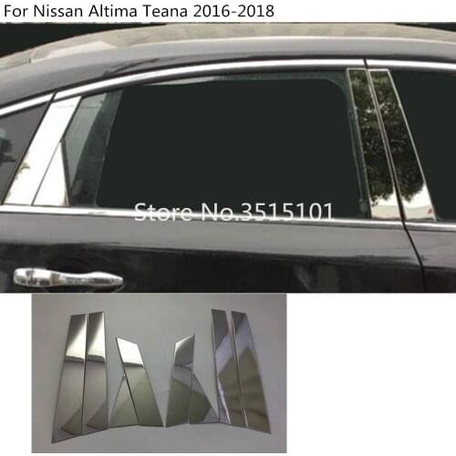 Car Body Styling Stainless Steel Glass Window Garnish Pillar Middle Column Trim Hood 8pcs For Nissan Altima Teana 2016 2017 2018