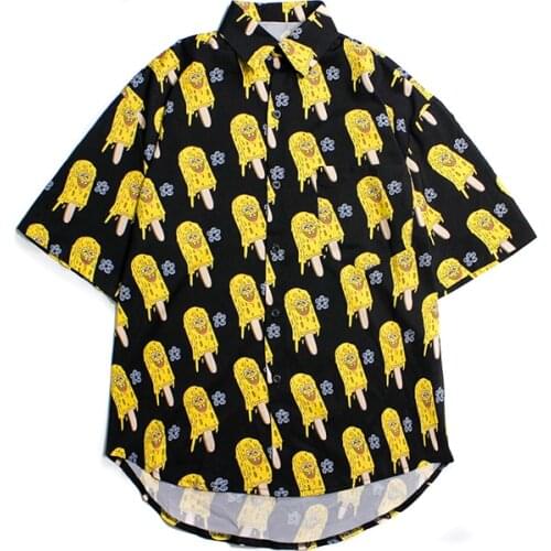 Summer Mens And Womens Fashion Shirts Trend Full Print Popsicle Short-Sleeved Shirts Wild Couples Lazy Wind Loose Shirt