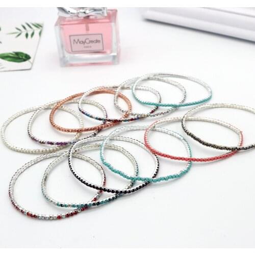 Hot Sale 10pcs/lot Elastic Bracelets A Series Multi Colors 17mm Circle Metal Bangles For Women Wedding Bridal Gift DIY Jewelry
