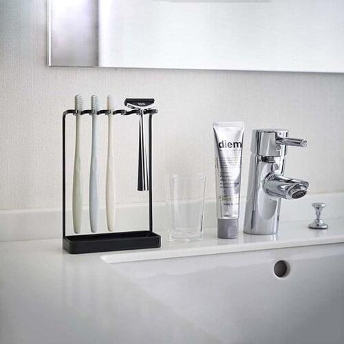 Multifunctional Metal Toothbrush Holder Bathroom Shelf for Store Toothbrush Shaver Countertop Storage Organizer Rack Hanger
