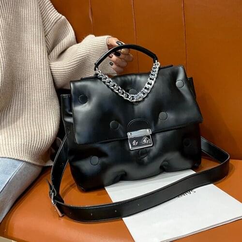 Fashion space padded women handbags designer chain quilted shoulder bags luxury pu leather down cotton crossbody bag large 2021