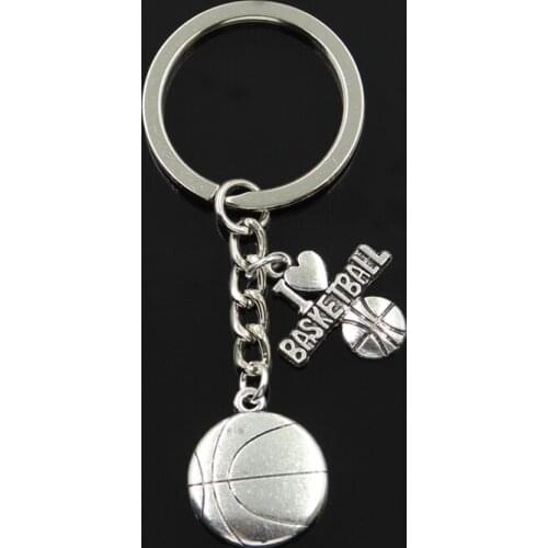 Fashion 30mm Key Chain Keychain Jewelry Silver Color I Love Basketball Pendant
