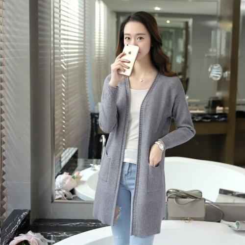 Korean fashion Fad autumn and winter knitted mid-length sweater cardigan women loose V-neck full sleeve wool casual jacket