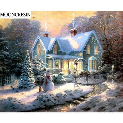MOONCRESIN 5D Diamond Painting Scenery Christmas House Mosaic Picture Diy Diamond Embroidery Full Square Crystal Home Decor Gift