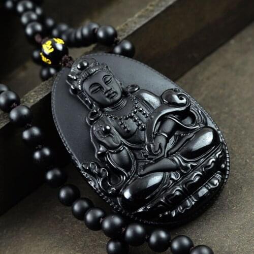 Natural Obsidian Beads Necklace Pendant popular for men and women fashion boutique jewelry Avalokitesvara Obsidian pendant jade