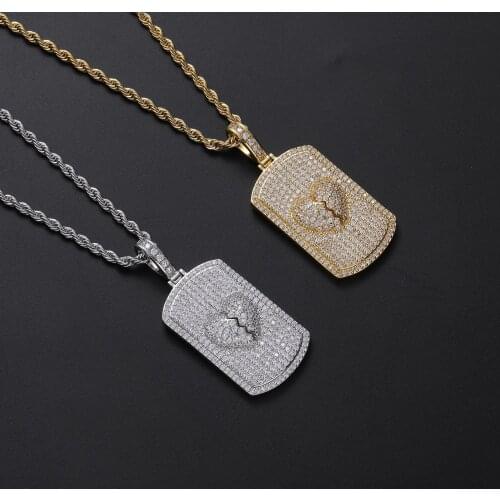Bling Bling Mirco Pave Zircon Necklace Brass CZ Heart Pendants Men Hip Hop Jewelry CN360