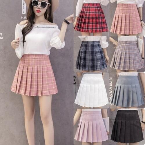 CHK юбка с высокой талией Large lattice 2021 High-waisted Pleated a-line Pleated skirt Korean Fashion No Pilling. No Fading