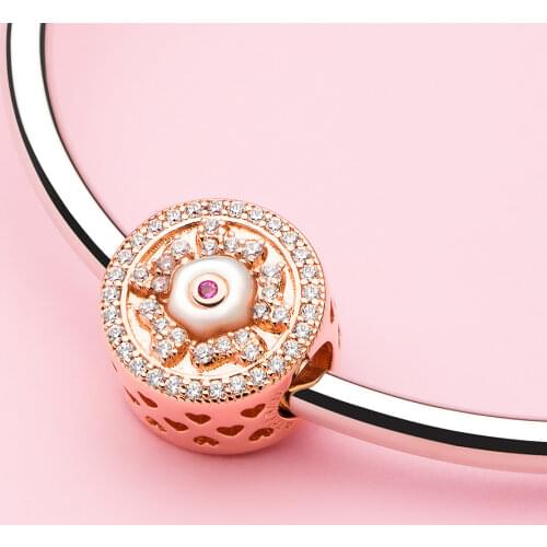 ATHENAIE Silver Alloy Mother of Pearl Sparking Zircons Shine Sunflower Bead Charms Fit European Bracelet Necklace Jewelry
