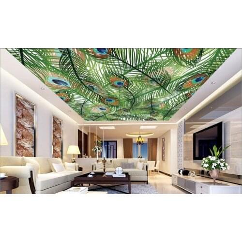 Custom 3d ceiling murals wallpaper Peacock feather 3d wallpaper for ceiling for living room non-woven ceiling murals