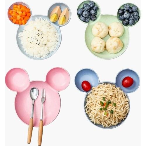 Wheat Straw Tableware Cartoon Bear Children Dishes Kids Dinner Plate Baby Plate Fork Spoon Baby Eating Dinnerware Set
