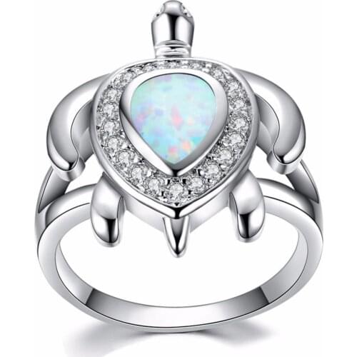 925 Sterling Silver Luxury Crystal Rings Blue/White Fire Opal Turtle Rings For Women Rings Jewelry
