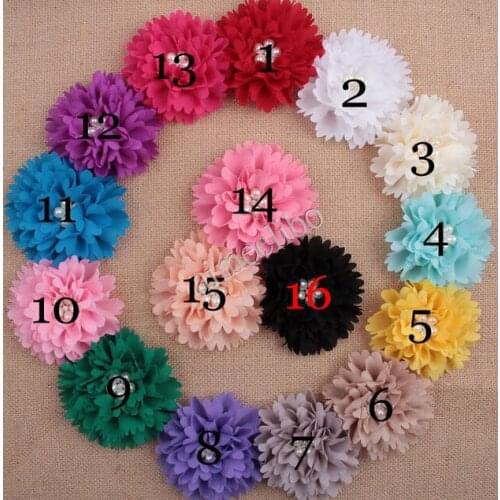 Chic kid Hair Accessory Flatback Chiffon Peony Flower With Pearl Rhineston DIY Headband