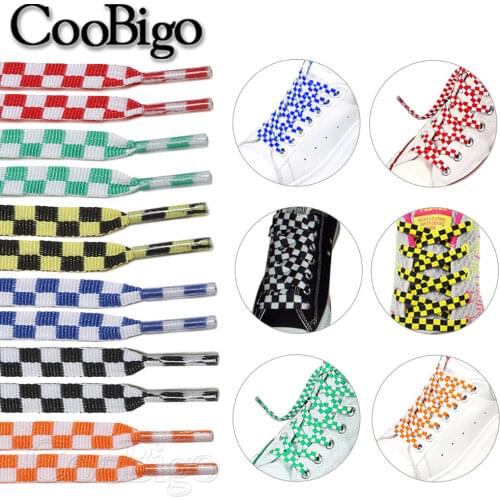 2Pair Shoe Lace Replace Shoelaces for Sneakers Trainers Cloth Sports Canvas Running Skate Grid Print Checkered 1.2M Length