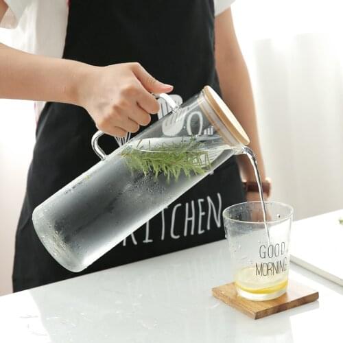 Glass Water Bottle Heat-Resistant Juice Container Beverage Jugs Flower Tea Pot Kettle Stainless Steel Lid Home Bar Drinkware