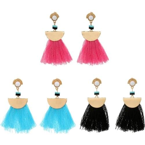 Bohemian fashion vintage earrings Fashion feather fan earrings Popular long drop oil multicolor earrings female