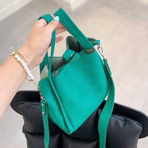 Women PU Leather Bucket Shoulder Bag 2021 Brand Luxury Solid Color Green Yellow Handbag Casual Female Crossbody Bag Bolsas Totes