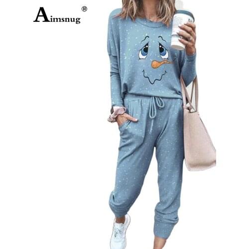 Ladies Elegant Leisure Cartoon Print Top and Drawstring Pants Sets Women 2021 pring Autumn New Tracksuit Casual Two Piece Sets