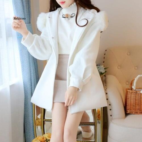Woolen Coat Womens Mid-length Long Fur Collar Hooded Waist New Fashion Autumn And Winter Woolen Jacket Women Clothing