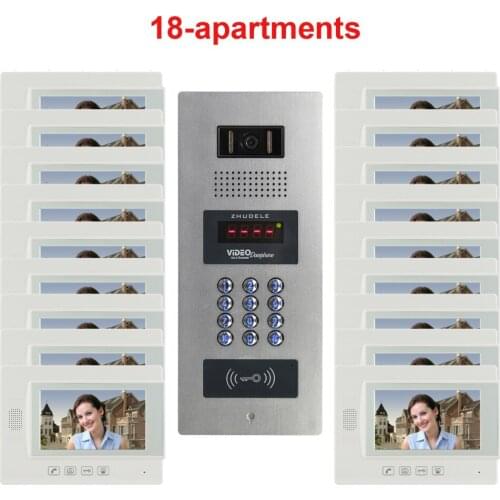 ZHUDELE Building Home Intercom System 7" TFT monitor Security Intercom Video Door Phone 18 Units Apartments Available