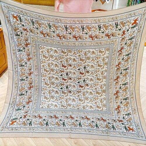 Indian Hunting Print Wool Blanket Scarf Shawl 130*130cm Women Winter Large Square Warm Scarves Wraps Cape Foulard