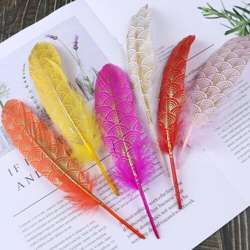 10Pcs Printing GOLD Goose featherS 15-20CM DIY handwork Jewelry Wedding Home Decorative Feathers for Crafts
