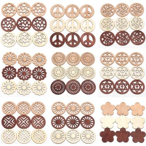 10pcs 3 Color Round Shape Wooden Home Decoration Scrapbooking Diy Craft Handmade Hanging Ornament Accessory Embellish 50mm