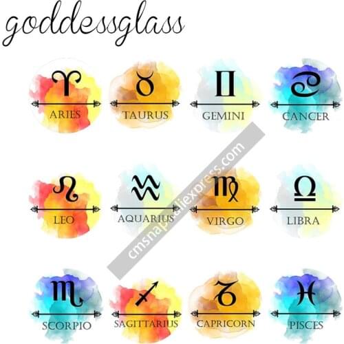 12 constellations symbol 12pcs mixed 12mm/18mm/20mm/25mm Round photo glass cabochon demo flat back Making findings